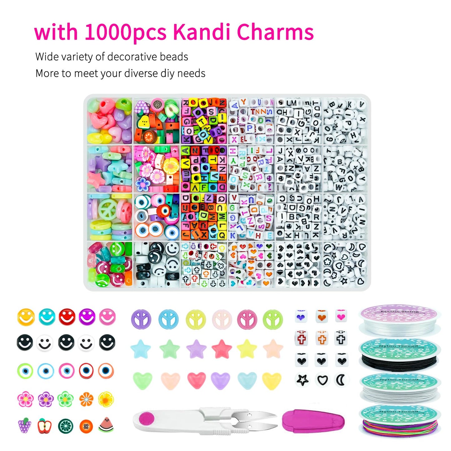 5 Boxes Bracelet Making Kit Pony Beads, 96 Colors 6x9mm 3500Pcs Kandi Rave Beads for Bracelets Friendship Plastic Bead with 800Pcs Letter Bead Arts and Crafts for Kids Adults Keychain Jewelry Making