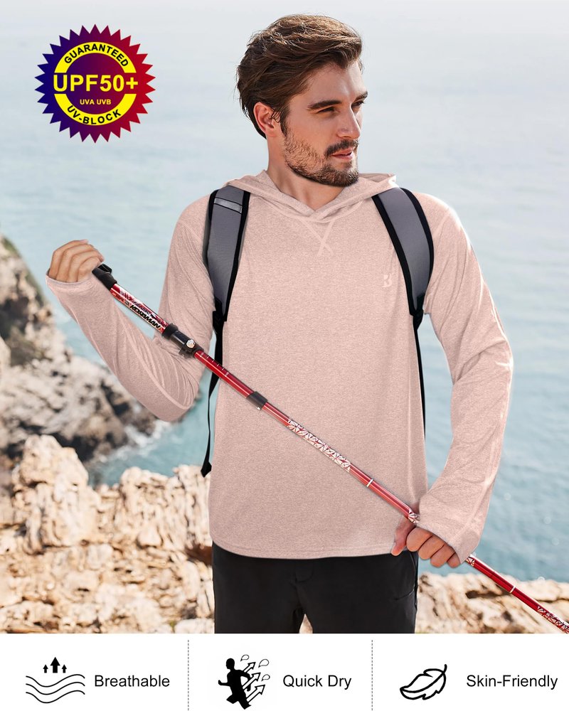 Roadbox Mens UPF 50+ Fishing Shirts, Long Sleeve UV Sun Hoodie, Hiking Running Swim Athletic Workout Shirt