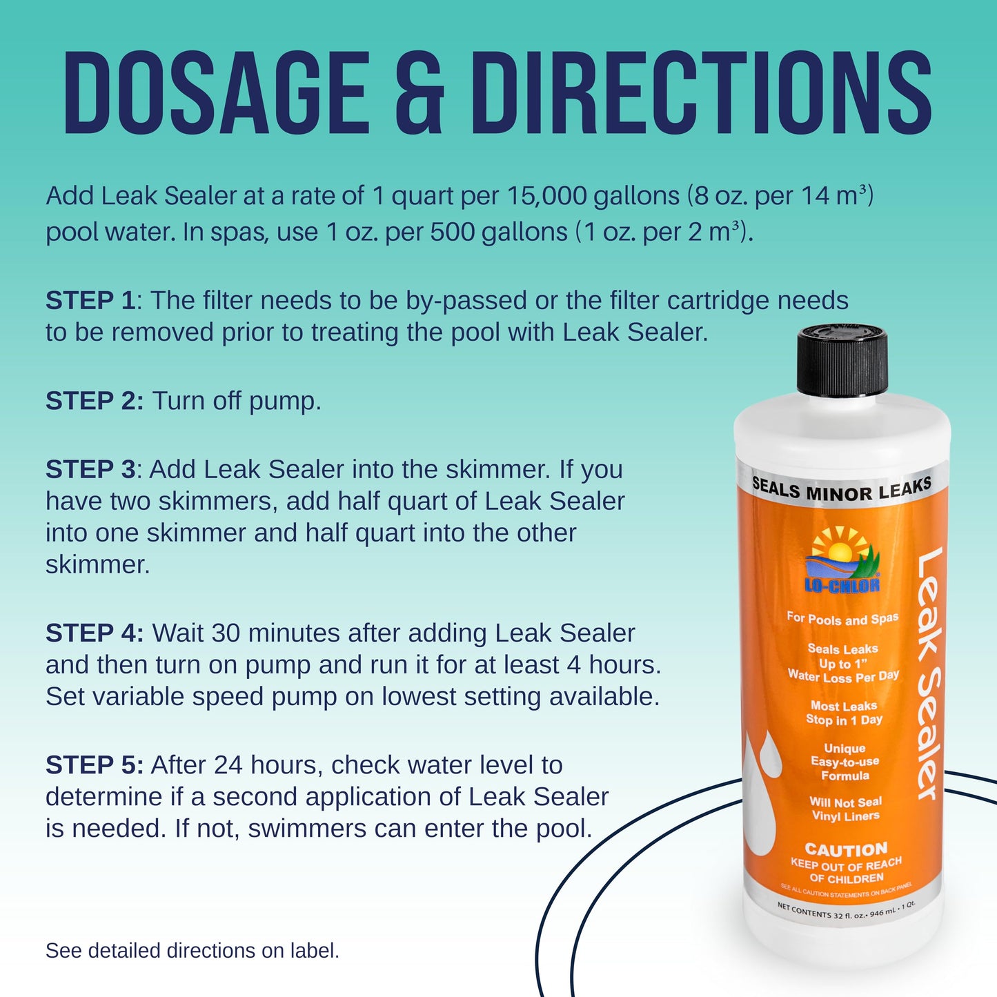 Lo-Chlor Leak Sealer - No Need to Drain Pool Water, Easily Fix a Leak Pool Leak Sealer - Hot Tub Leak Sealer Works in 24 Hours to Fix a Leak Spa and Hot Tub, Fast Acting Pool Leak Repair (32oz)
