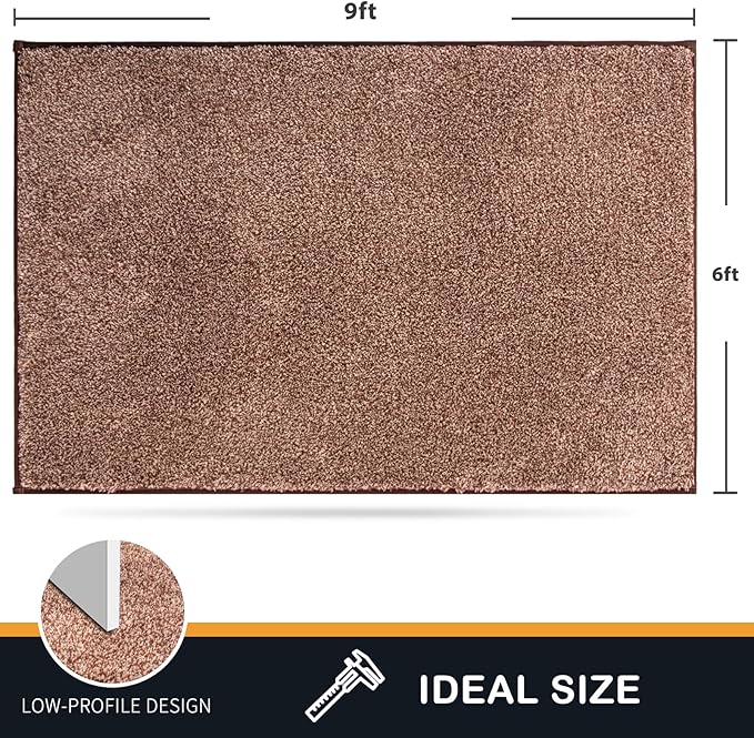 PURRUGS Easy Care Area Rug 6ft x 9ft, Non-Slip Washable Entryway Rug, Stain Resistant Accent Rug for Hallway, Living Room, Bedroom and Mudroom, Brown-Light Cream
