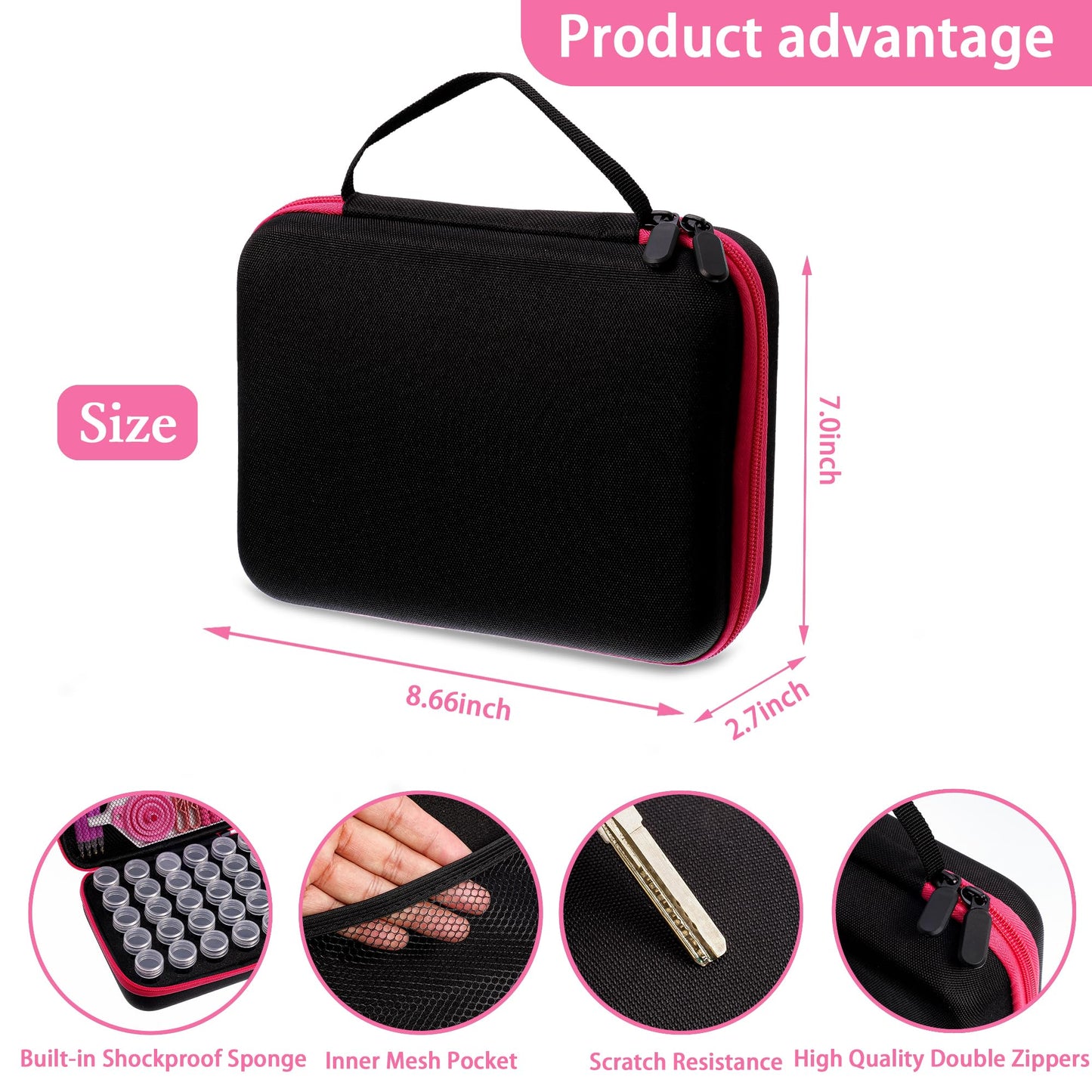 LYMUSUMI 30 Slots Diamond Art Storage Containers for Adults Portable Bead Storage Boxes for Diamond Painting Accessories and Tools（Rose Red）