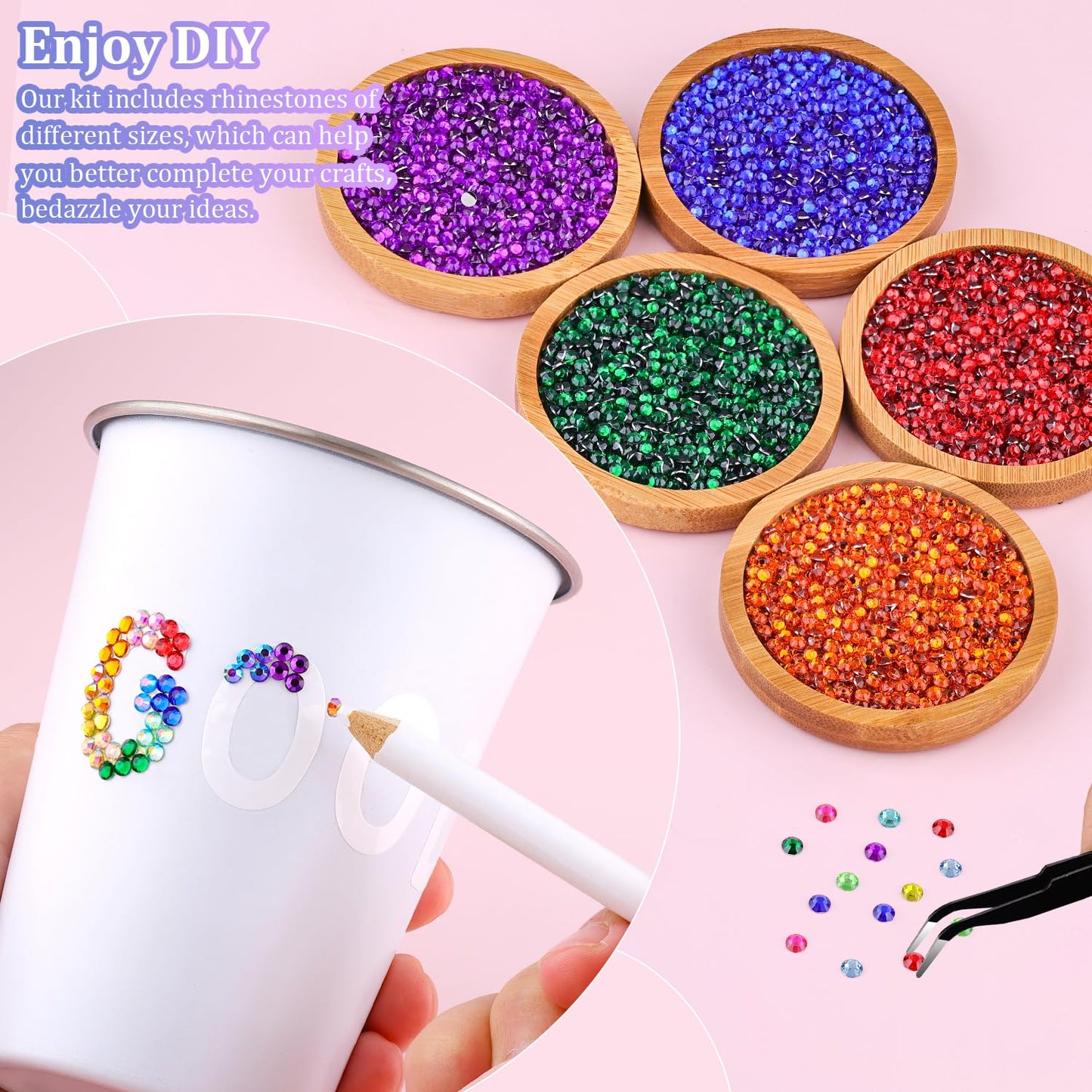 24000Pcs Resin Rhinestones for Crafting with Tweezers, Multicolor 3mm Flatback Gems with 1 Pc B7000 Jewelry Glue, Bedazzling Crystal for Crafts Clothing Tumblers Mugs Shoes Fabric Nail Art