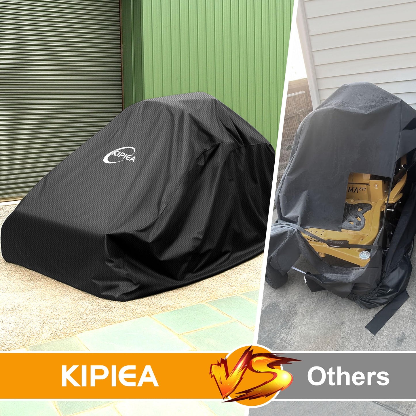 Kipiea Zero Turn Mower Cover- 600D Heavy Duty Outdoor Zero Turn Lawn Mower Cover Waterproof Universal Fit with 4 Buckles, 2 Drawstrings and Storage Bag