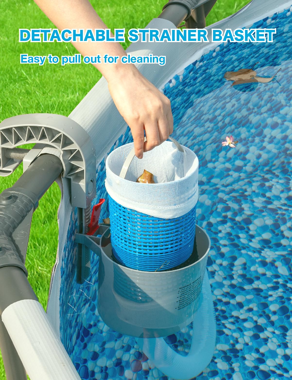 MUWOOB Above Ground Pool Skimmer with 5 Skimmer Socks, Wall Mount Surface Skimmer with Hose & Basket, Compatible with Intex Pools, Adjustable Floating Filter, Automatically Removes Leaves & Debris