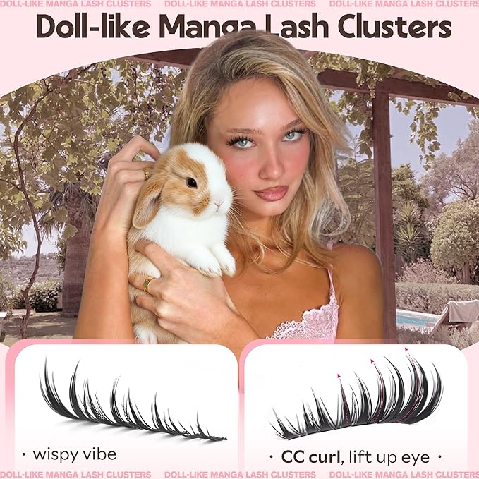 Goddvenus BUNNY Manga Lash Clusters Kit Natural Cluster Eyelash Extensions Wispy Fairy Eyelash Clusters Anime Individual Lash Extensions Kit C Curve False Eyelashes 10-16mm Pestañas Postizas Naturales