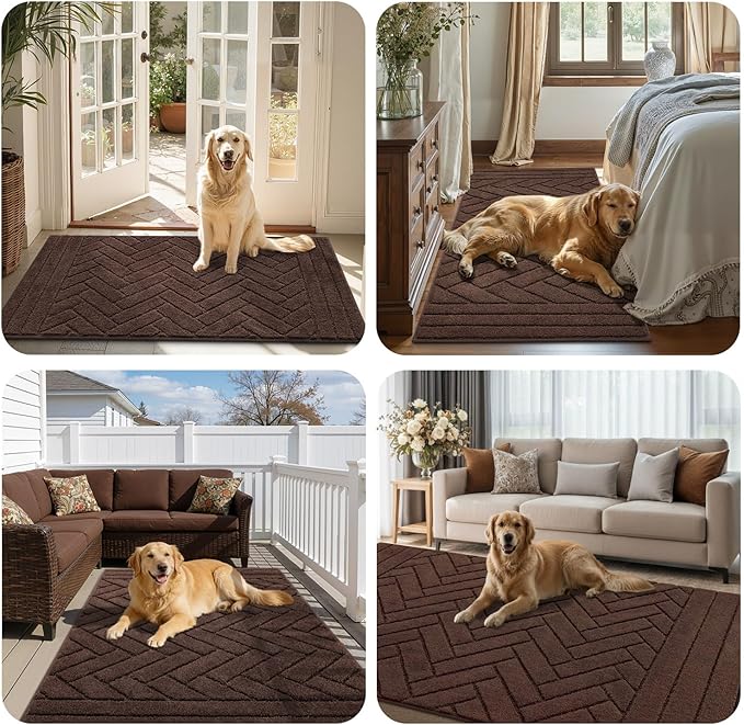 Tindbea Large Dog Mat for Muddy Paws,Absorbs Moisture Dirt Non-Slip Washable Long Mud Mat for Dogs,Soft Rubber Backing Front Inside Pet Rug for Entryway, Mud Dog Paws, Patio(32"x47",Coffee)