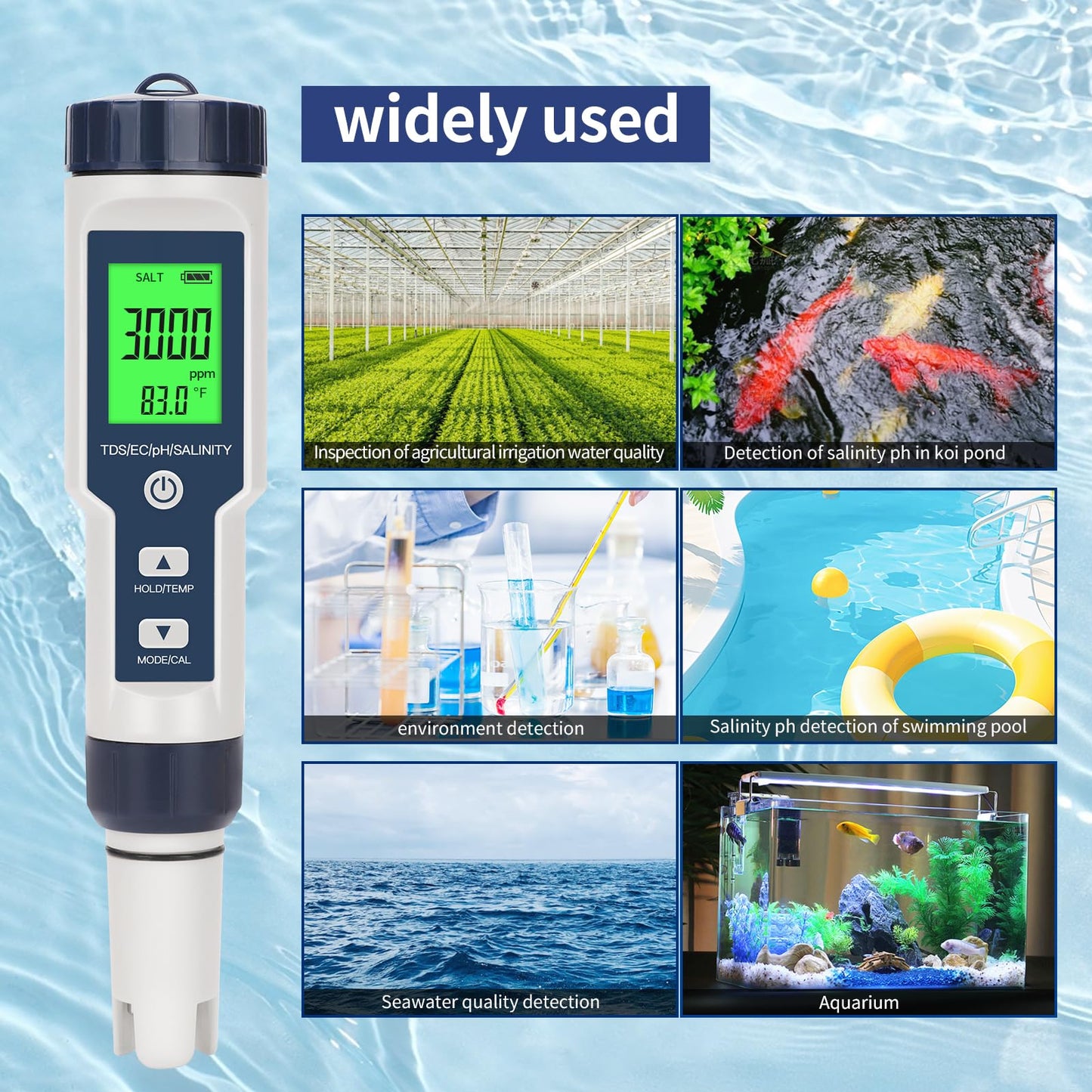 Pool Salt Tester,Digital Pool Water Tester,Accurate and Reliable,Salinity, pH Meter, EC, TDS, and Temperature 5 in 1;Salt Water Pool Testing kit, Used for Pool Salt and hydroponic Plants