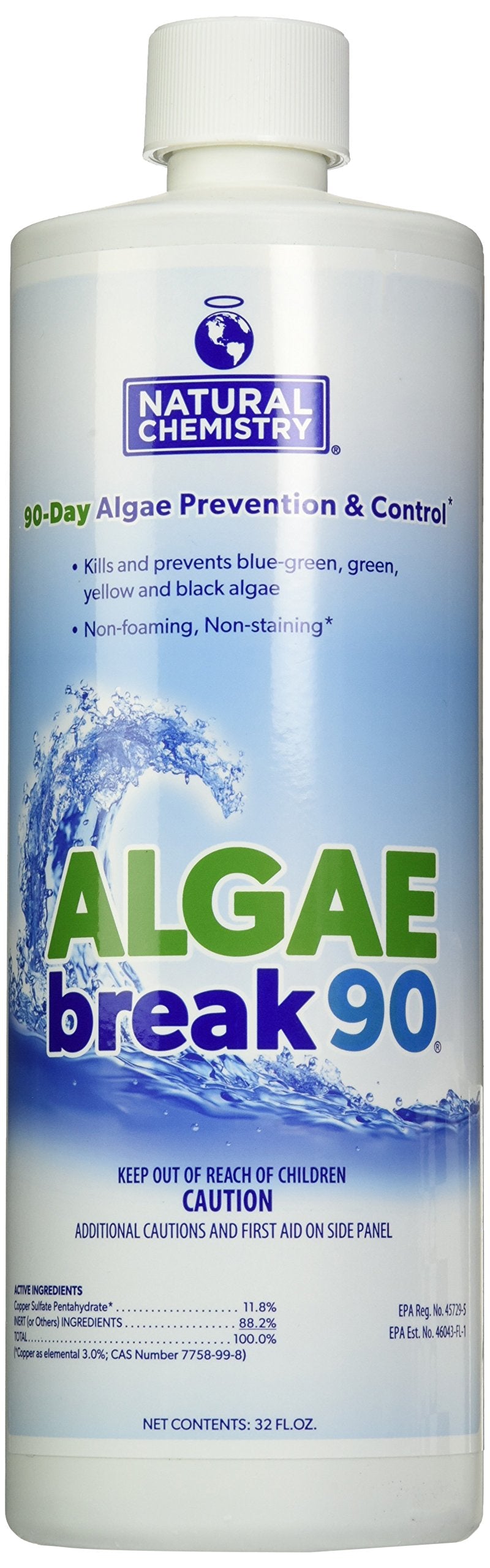 Natural Chemistry Algae Break 90, 32 fl oz, Single, Non-Foaming, Non-Staining, 90-Day Algae Prevention and Control