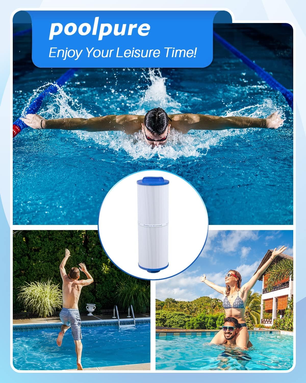 POOLPURE 4CH-949 Spa Filter Replaces Pleatco PWW50L, 200702, fil50-5d13h15fct-3, Filbur FC-0172, SD-01143, 817-4050, Waterway Teleweir 50, Rising Dragon 50, hot tubs filter cartridge 2 PACK