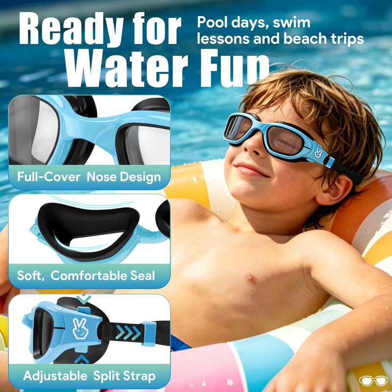 Vvinca Kids Swim Goggles, Swimming Goggles for Toddlers Kids 3-14 Anti-Fog UV Protection No Leak Pool Glasses for Boys Girls