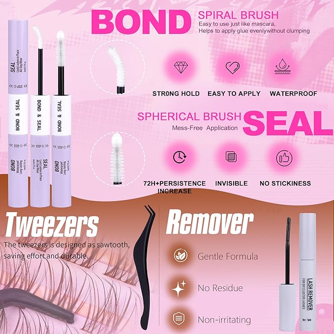 Geeneiya BROWN VENUS Lashes Clusters Kit DIY Lash Extension, 8-14MM Invisible Band Lash Clusters, C Curl Cluster Eyelash Extensions Kit with Waterproof Lash Bond and Seal, Lash Remover, Tweezers