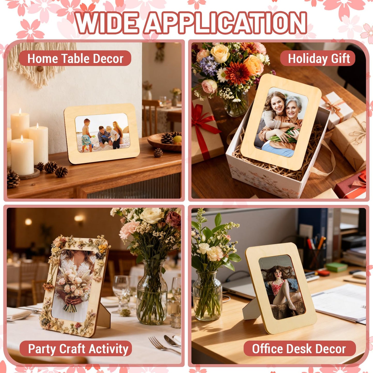 RYKOMO 24 Pack DIY Wooden Picture Frames for 4 x 6 in Photos, Wooden Picture Frames for Crafts Unfinished Solid Wood Photo Picture Frame for Crafts, Valentine's Day Gift New Year Decorate, Father's Day, Mother's Day Gift