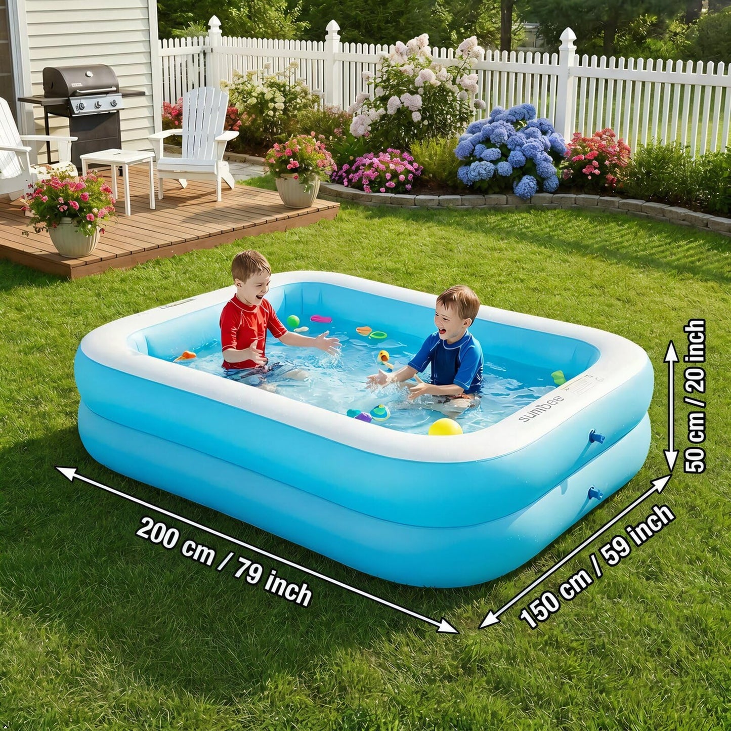 Sumbee Inflatable Pool for Kids and Adults, 79” x 59" x 20" Thickened Blow Up Swimming Family Pool for Toddlers Outdoor Patio Backyard Garden Deck Summer Party, Full Size Rectangular Blue