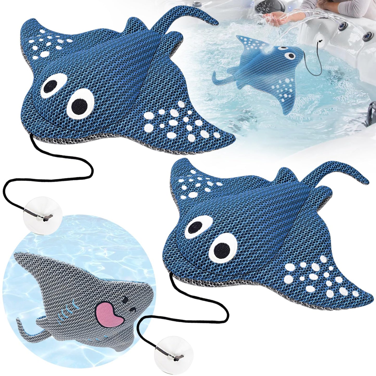 ZYIDBNG Stingray Hot Tub Scum Absorber Reusable Washable for Spa Scum Ray Floating Hot Tub Oil Absorber Cleaner Accessories for Adults (2 Pack, Stingray)
