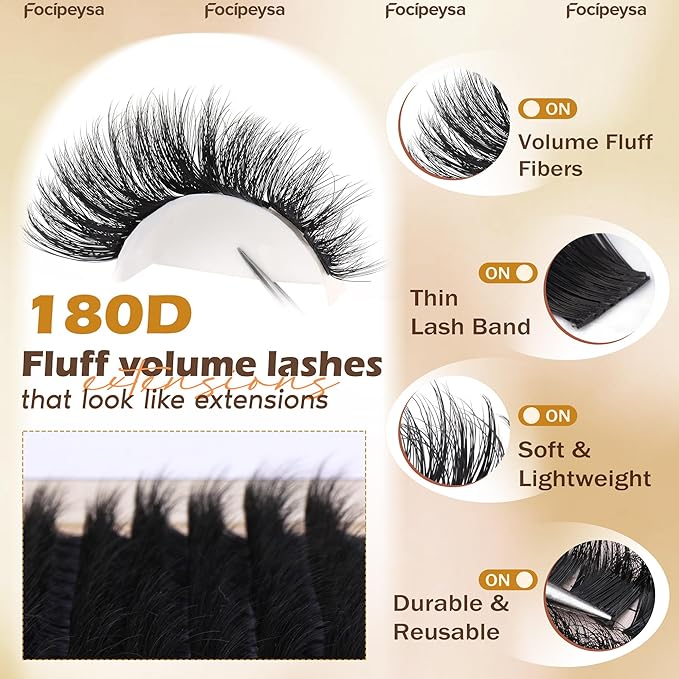 Eyelash Extension Kit Thick Lash Clusters Kit 10-18mm Volume Clusters Lashes 180D Individual Eyelashes Kit with Lash Bond, Lash Remover, Lash Applicator DIY Lash Extension by Focipeysa