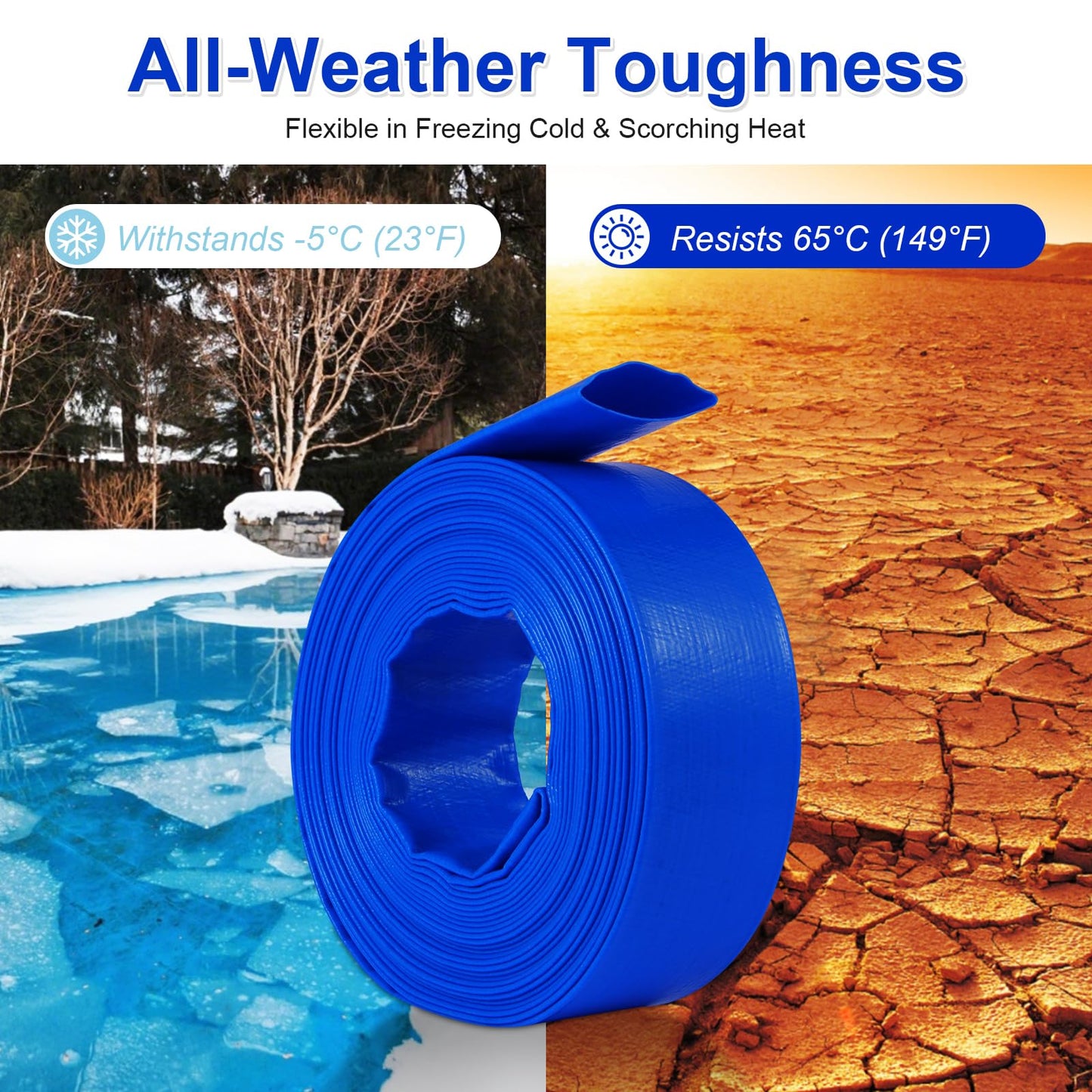 NetLea Heavy-Duty Pool Backwash Hose,2inchx50 ft Reinforced Leak Proof Design with 2 Stainless Steel Clamps 2Inch, Weather Resistant, Bursting, Ideal for Pool Backwash, Sump Pump Drainage