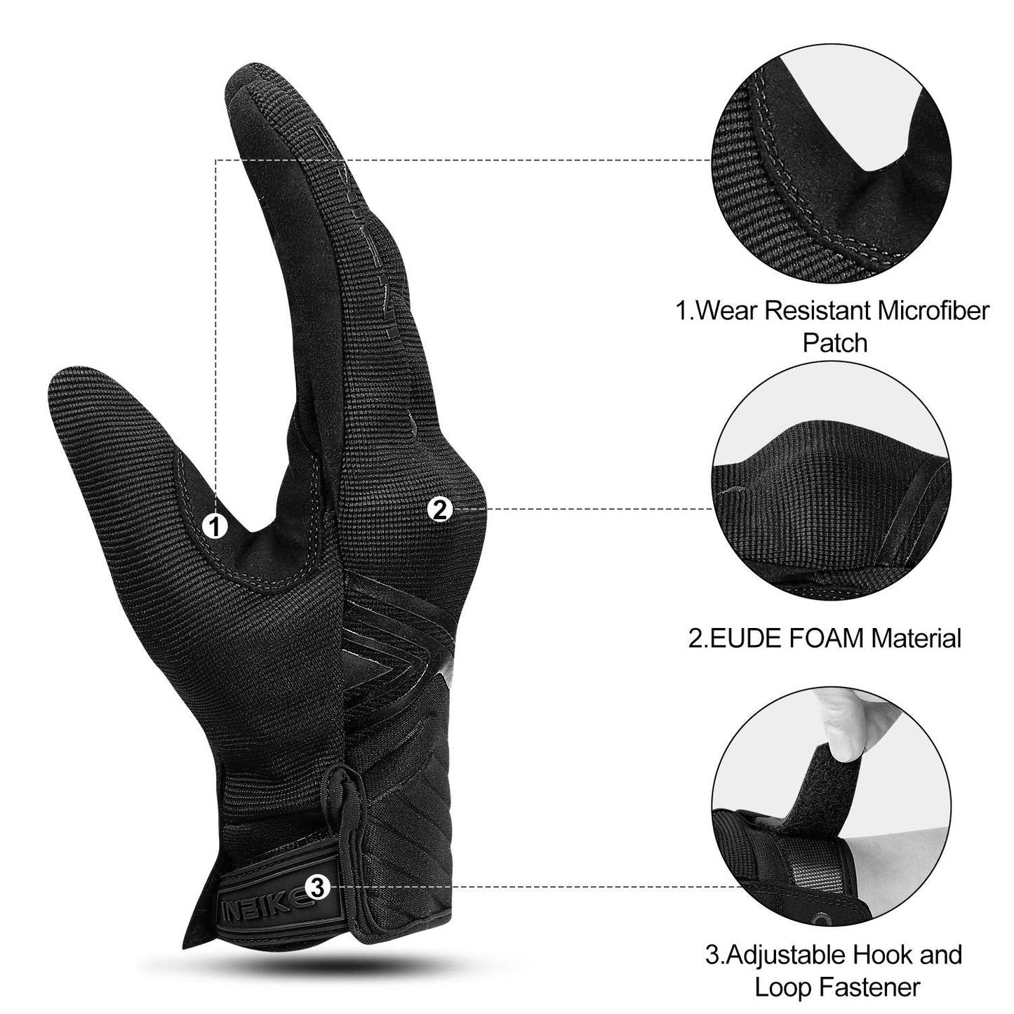 INBIKE Breathable Mesh Motorcycle Gloves Touchscreen with TPR Palm Pad Hard Knuckles Black Small