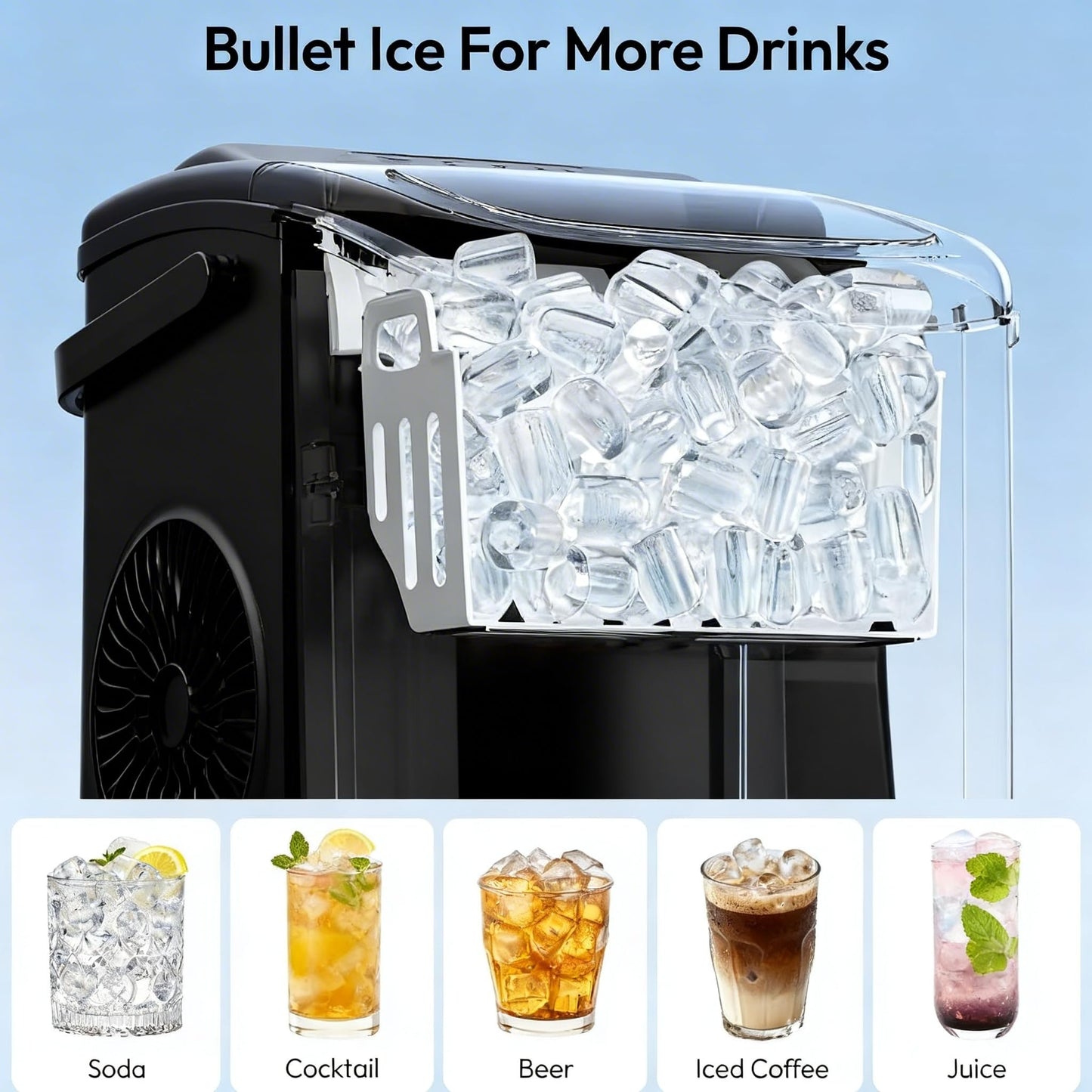 Small Portable Countertop Ice Maker, 26lbs/24H Ice Machine with Self-Cleaning, 6-8 Mins Fast Ice Making,Quiet Operation, Compact Ice Maker with Handle for Home Kitchen Camping RV (Black, 26lbs)