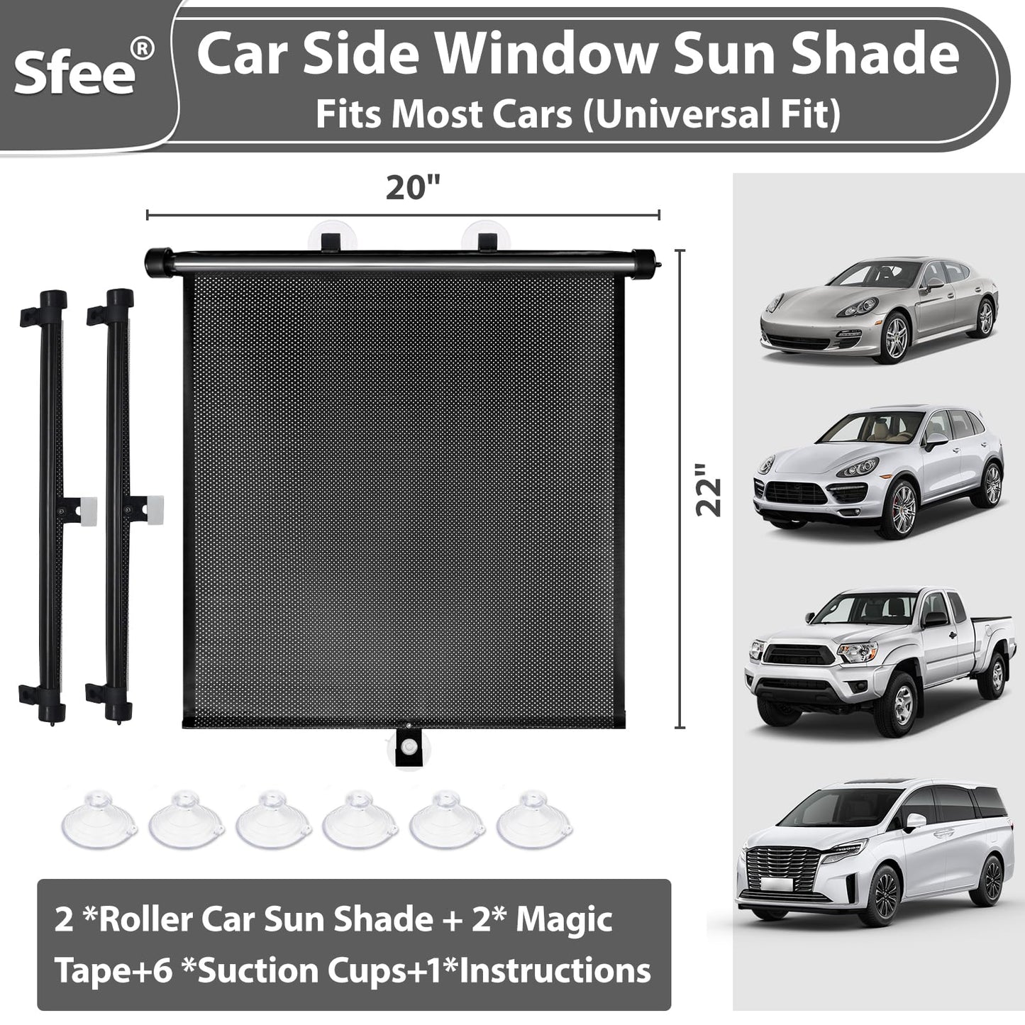 Sfee Car Window Shades for Baby-2 Pack Retractable Side Window Car Sun Shade Blocks UV Rays & Heat for Sun Protection Roller Sunshade Visor Window Shade for Kids,Passengers,Pets (20''x22'')