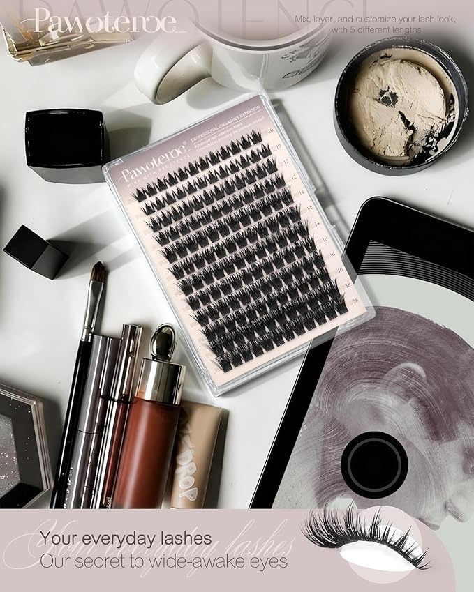 Pawotence Manga Lash Clusters 10-18mm Eyelash Clusters 144pcs Cluster Eyelash Extensions Anime Cluster Lashes Individual False Eyelashes for DIY Lash Extension