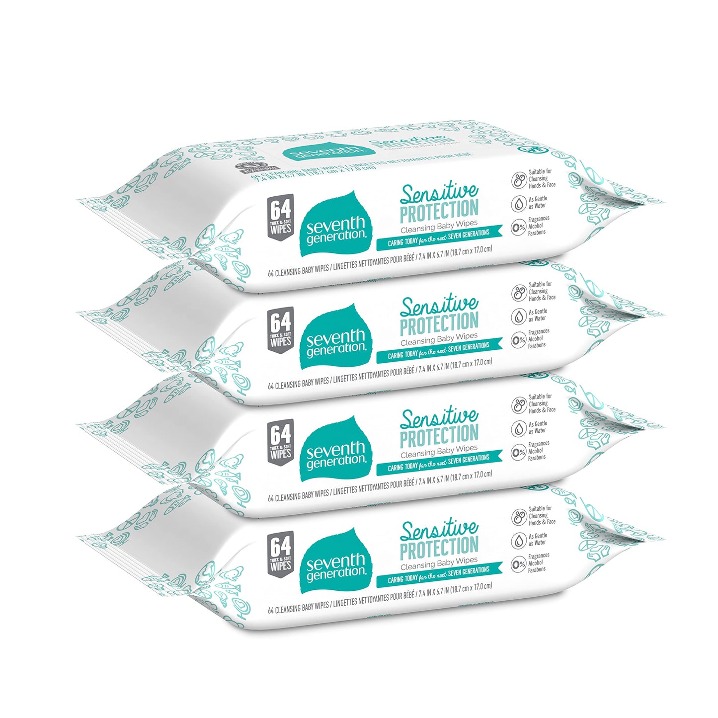 Seventh Generation, Baby Wipes, Unscented and Sensitive,64 Count (Pack of 4)