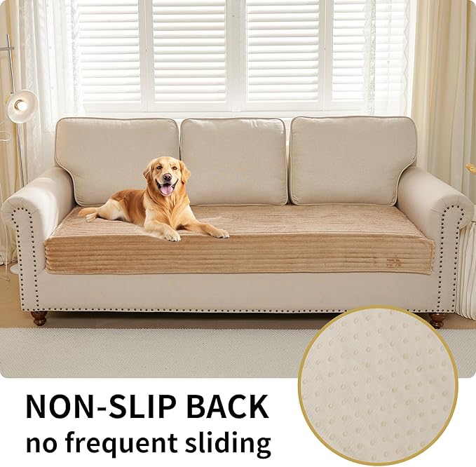 HAOMAIJIA Waterproof Couch Cover for Dogs Washable,Faux Fur Pet Couch Covers for Sofa,Soft Dog Bed Cover Non-Slip Couch Covers for 2 Cushion Couch Sofa Pet Friendly (Khaki, 35" x 47" 1 Pack)