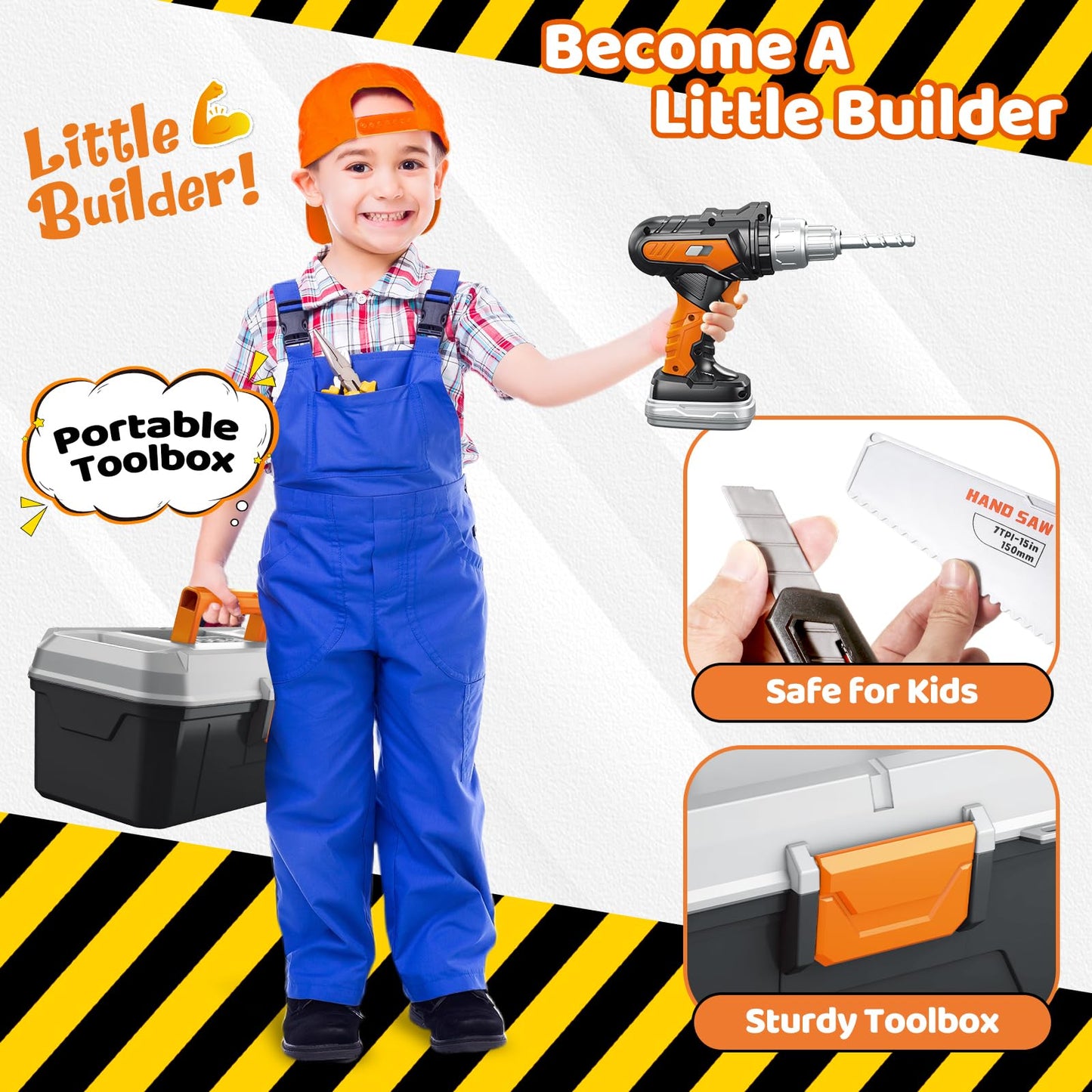 Kids Tool Set 46 PCS, Christmas Birthday Gifts for Kids Ages 3,4,5,6,7,8, Toddler Tool Set with Portable Tool Box & Electronic Toy Drill, Construction Toys Tools for Toddlers, Tool Kits for Boys Girls