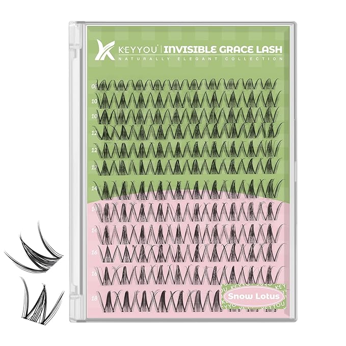 KEYYOU Fairy Lash Clusters Snow Lotus Lash Extension D Curl 120Pcs Eyelash Extension Wispy Natural Invisible Band Lash with Waterproof DIY Lash Extension at Home(Snow Lotus-D-8-18MIX)