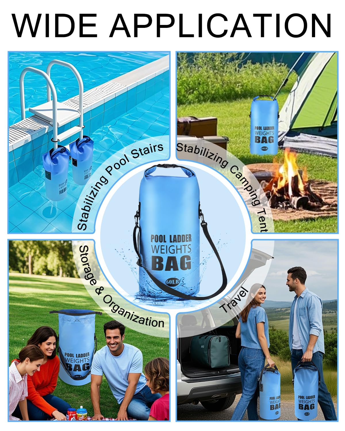 Piemow 2 Pack 25L/60LB Pool Ladder Weights - 500D PVC Waterproof & No Broken Sand Bag with Handle, Above Ground Pool Accessories for Stairs Stabilizing