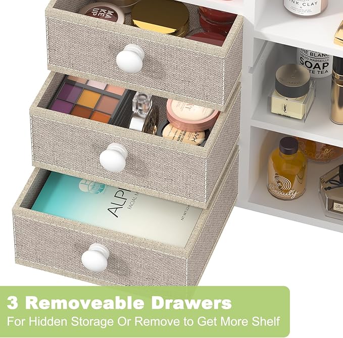 Large Makeup Organizer Countertop With Brush Holder Drawer For Vanity,Bamboo Bathroom Counter Organizers And Storage,Cosmetic Skincare Perfume Organizer,Easy To Store Nail Polish, Lipstick, Eyeshadow