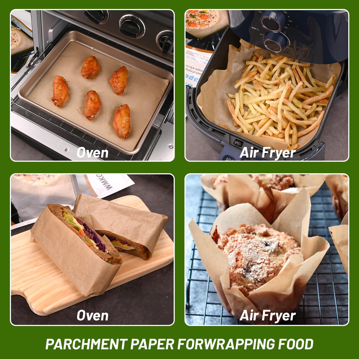 WMKGG 200Pcs Unbleached Parchment Paper for Baking, 12 x 16 Inch Precut Heavy Duty Parchment Paper Sheets for Cooking, Grilling, Air Fryer and Oven