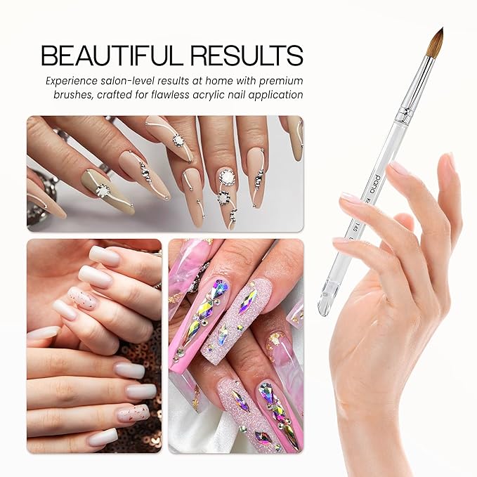 PANA Pure Kolinsky Hair Brush - Round Clear Acrylic Handle (Size 14) - Nail Brush for Acrylic Nail Application, Nail Extension, Manicure Pedicure Salon Beginner and Professional