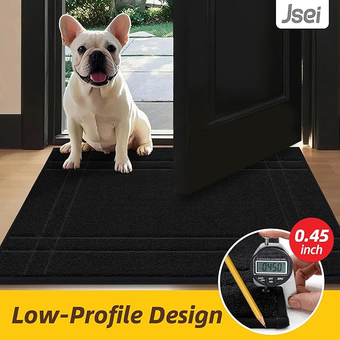 JSEI Entryway Rugs Doormat 24"x36", Non-Slip Dirt Trapper Door Mats Indoor, Washable Absorbent and Stain Resist Welcome Floor Mat for Front Door, Dog Door Mat, Dirty Wet Shoes & Paws, Black