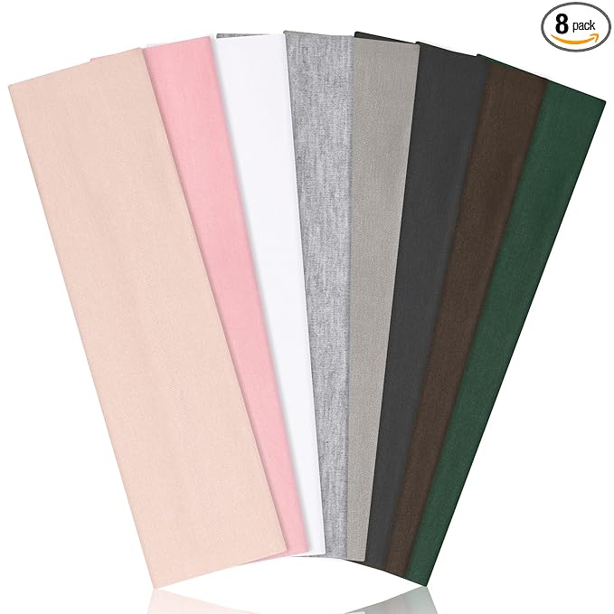Ztomine Headbands for Women, 8pcs Stretchy Non Slip Soft Cotton Cloth Hair Bands for Sports, Workout, Yoga and Running