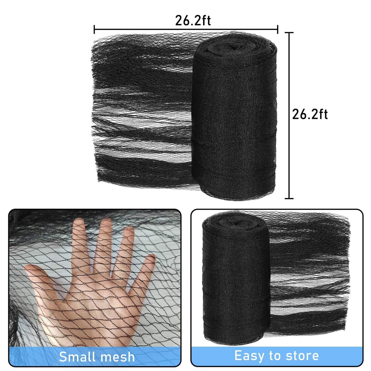 24 Feet Round Leaf Net Cover for Above Ground Pool, Winter Cover Mesh Cover with 16 Pcs Large Metal Clips，Pool Safety Net Fits 24FT Above Ground Pools, Keeps Leaves Out of Your Pool （Black）