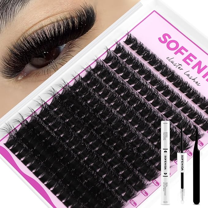 SOFENIDA Lash Clusters Kit 100D Thick Cluster Lashes 10-18mm Volume Eyelash Clusters D Curvature Cluster Eyelash Extensions 3D Wispy Lash Clusters DIY Lash Extension Kit(100D-10-18MIX Thick Kit)