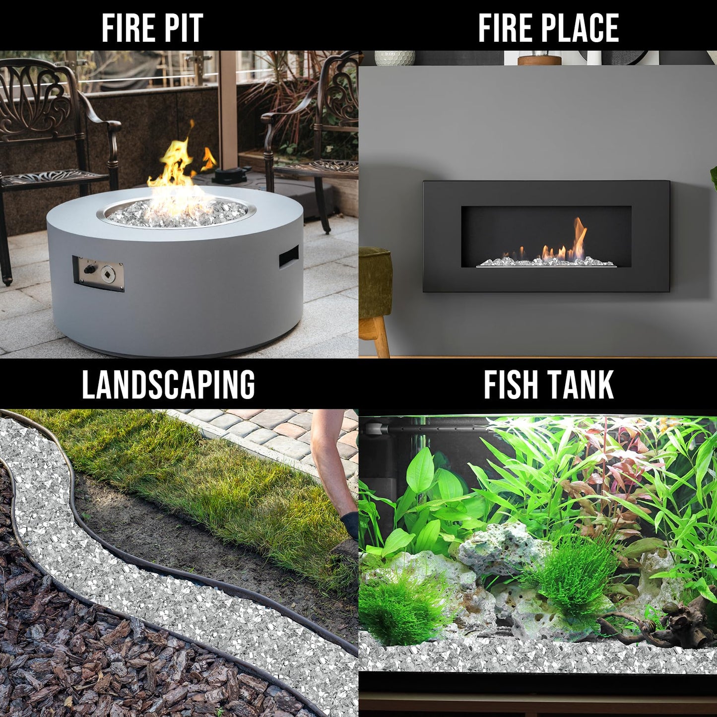 Skyflame 10-Pound Fire Glass for Fireplace Fire Pit and Landscaping, Platinum Reflective, 1/2-Inch