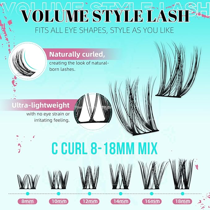 Lash Clusters Kit Flora 144PCS Eyelash Extension Kit with Lash Bond and Seal,Eyelash Glue Remover and Applicator,Natural Lashes Premium Wide Stem Eyelashes Cluster Kit(Violet,D-Mix8-18mm)