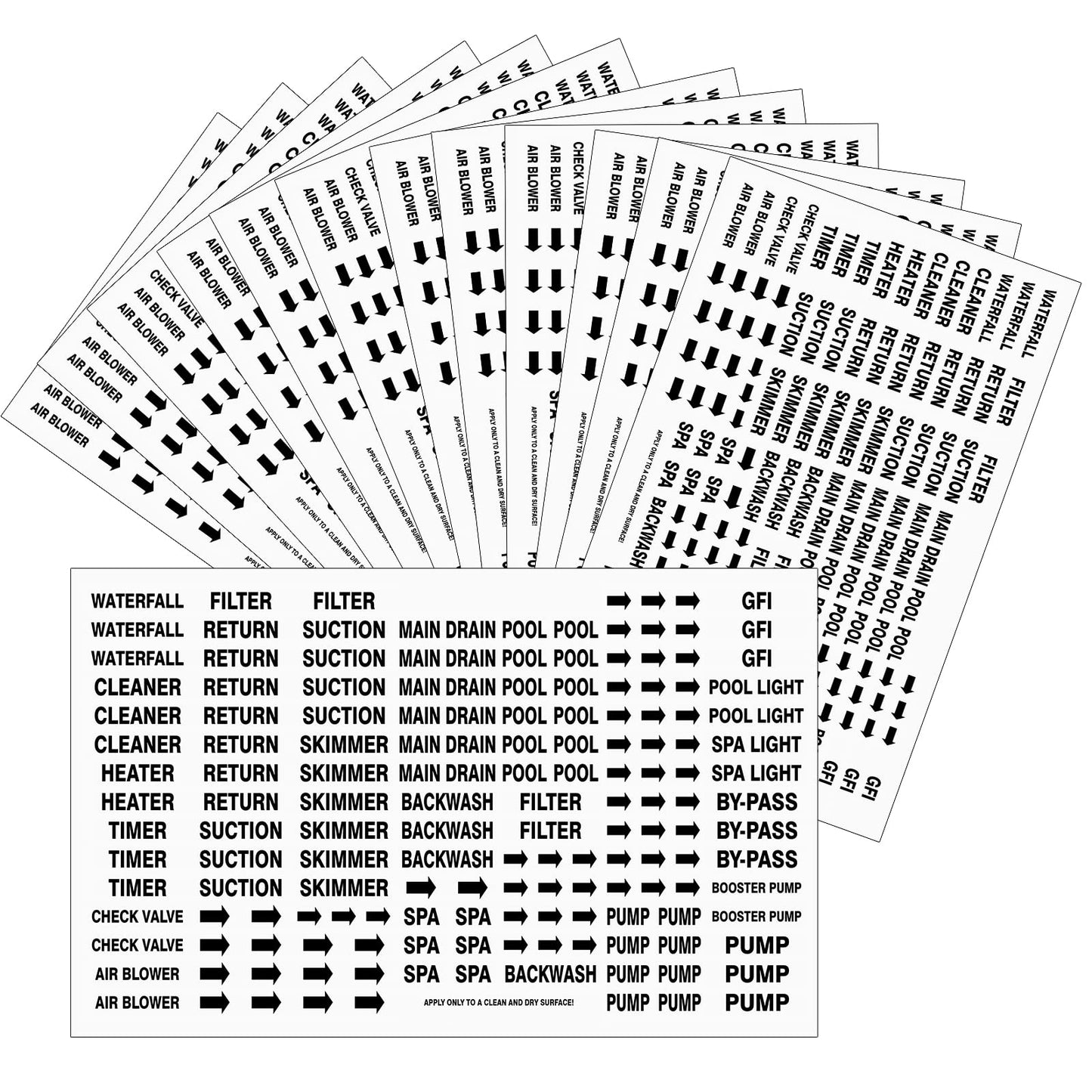 Jutom 2500 Pcs Pool Equipment Identification Labels Waterproof Sticker for Swimming Pool, Plumbing, and Piping, Easily Mark Different Equipment of Your System, 125 Adhesive Labels Each Sheet(White)