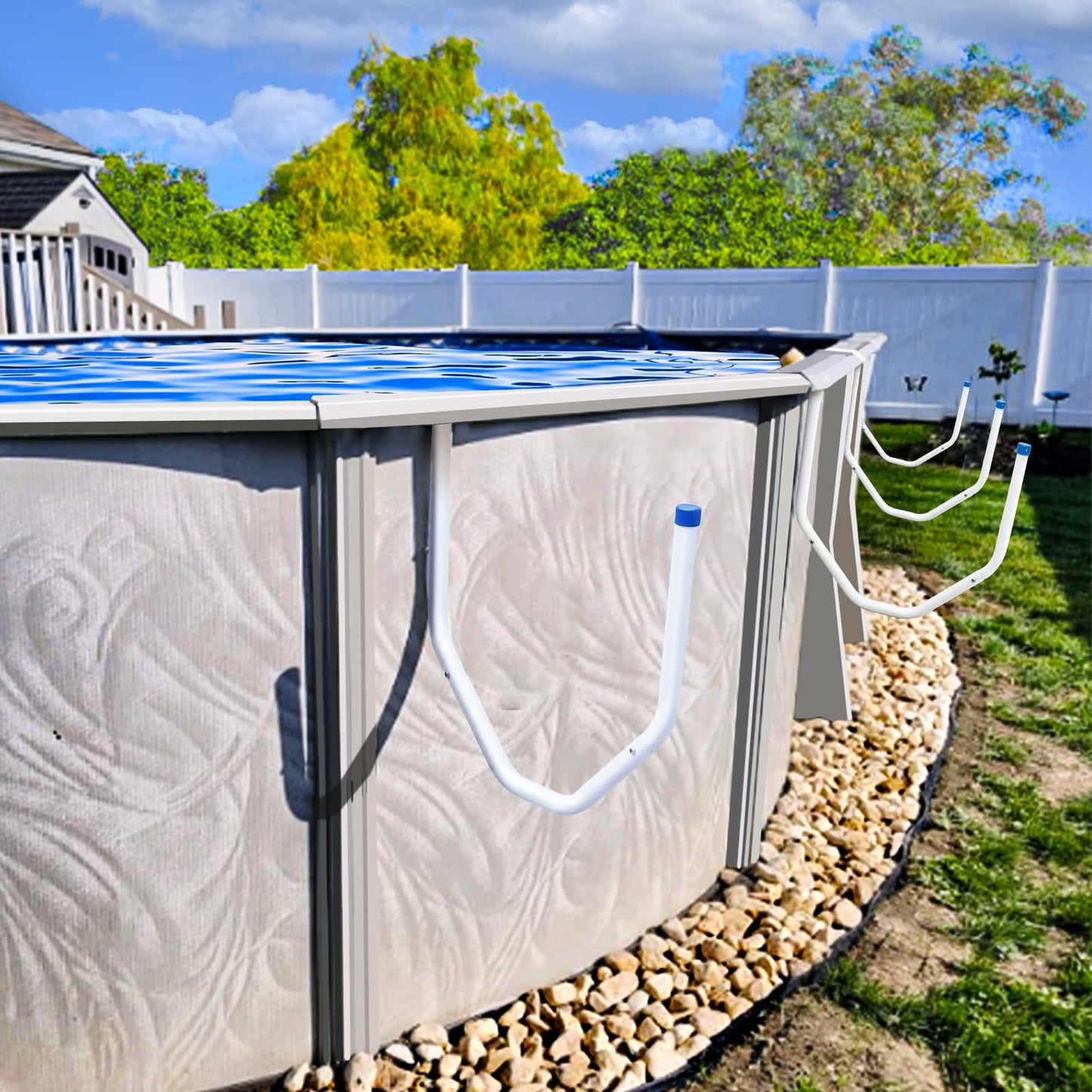 Solar Cover Holder 5-Piece Set | U-Shaped Hooks Keep Solar Cover/Blankets Off The Ground, Strong & Stable Solar Cover Hooks with Bearing Up to 60 Lbs, Fit for Steel-Wall Above-Ground Pools (White)
