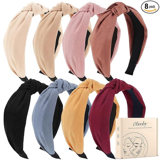 obeoby 8Pcs Knotted Headbands, Non-Slip Fashion Women's Hairbands Teacher Headbands for Women Hair Accessories Gifts for Grandma(Dark Series)