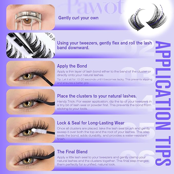 Pawotence Lash Clusters Wispy Kira Cluster Eyelash Extensions 10-18mm Individual Lashes DIY Cluster Lashes Extension Soft Comfortable Eyelash Clusters with Thin Band