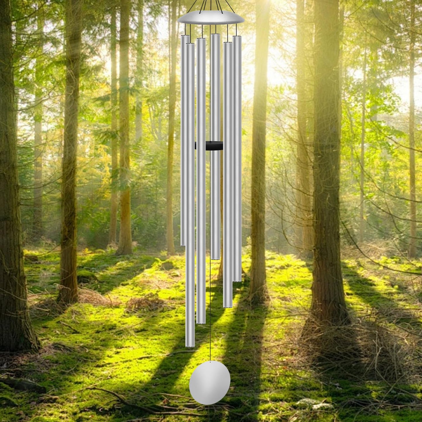 66" Extra Large Wind Chimes for Outside Deep Tone, 6 Thick and Bold Aluminum Tubes Tuned Relaxing Melody Wind Chime, Big Wind Chimes for Garden Patio Decor, Great Gift Idea for Mother's Day (Silver)