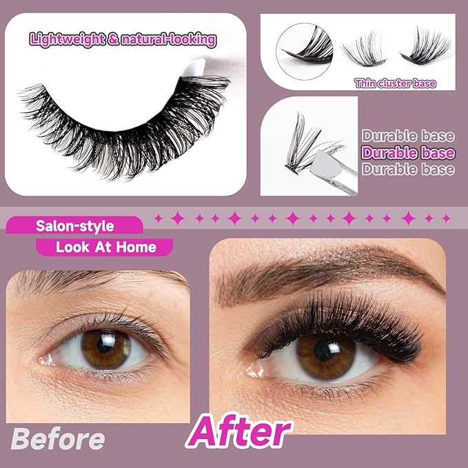 Ocean Pearl Lash Clusters 320PCS 12-20MM 30D+40D+80D+100D Lash Extension Kit Lashes Clusters Eyelashes Cluster Eyelash Extensions Thick Individual Lashes Kit with Lash bond&seal&remover&tweezer-4