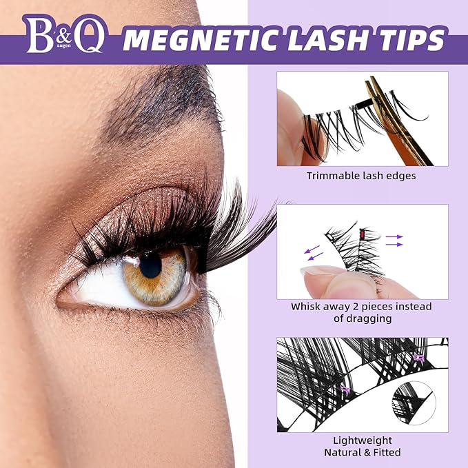 B&Qaugen Reusable Magnetic Eyelashes Natural Look False Eyelashes with Applicator Easy to Wear and Remove Glue-Free Pestañas Magnéticas(CX02)