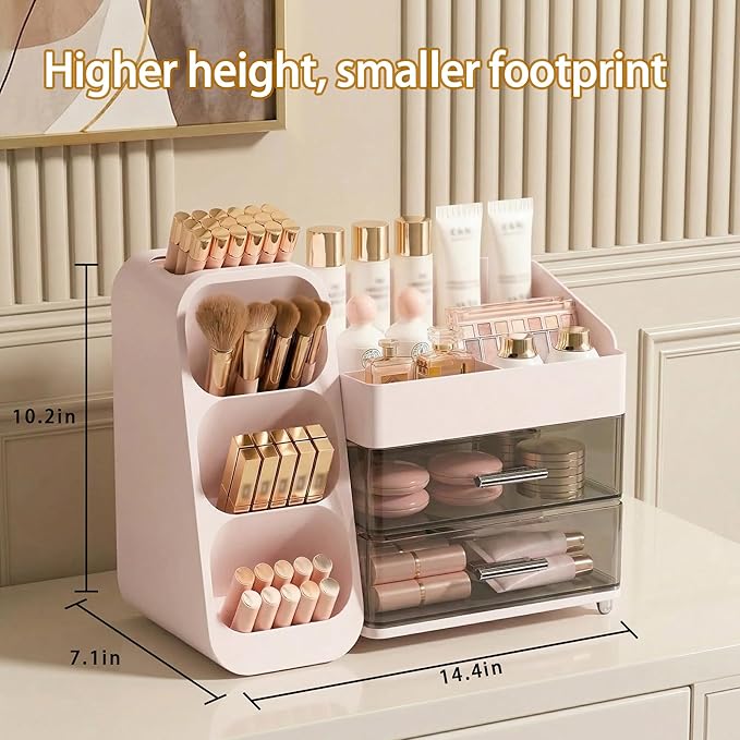 Large Capacity Makeup Organizer Countertop with Makeup Brush Holder for Vanity, Thickened Material, Bathroom Countertop Organizer Skin Care Perfumes Storage, Teen Girl Gifts for 12-23 YearÃ¯Â¼ÂpinkÃ¯Â¼Â