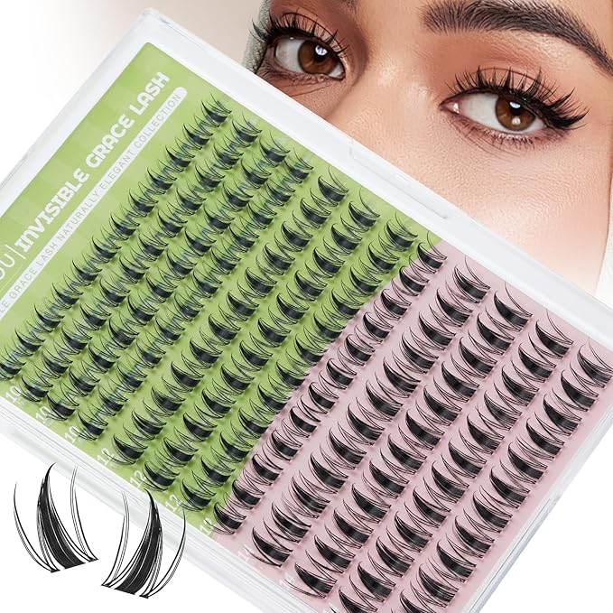 KEYYOU Fairy Lash Clusters 144Pcs D Curl Manga Lash Extension Eyelash Extension Wispy Natural Invisible Band Lash with Waterproof DIY Lash Extension at Home(Fairy-D-10-14MIX)