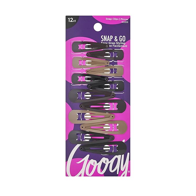 Goody Metal Contour Hair Snap Clips - 12 Count, Assorted Colors - Just Snap Into Place - Suitable for All Hair Types - Pain-Free Hair Accessories for Women and Girls - All Day Comfort