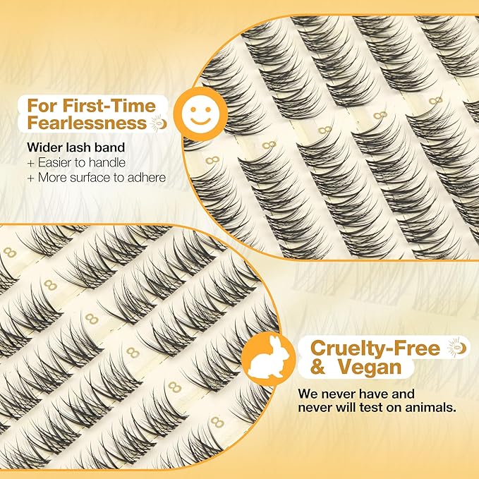 8MM Lash Clusters Natural Cluster Eyelash Extensions Clear Band Cluster Lashes Short CC Curve PestaÃÂ±as Postizas Naturales Fluffy Wispy DIY Lashes for No Makeup Look (108PCS)
