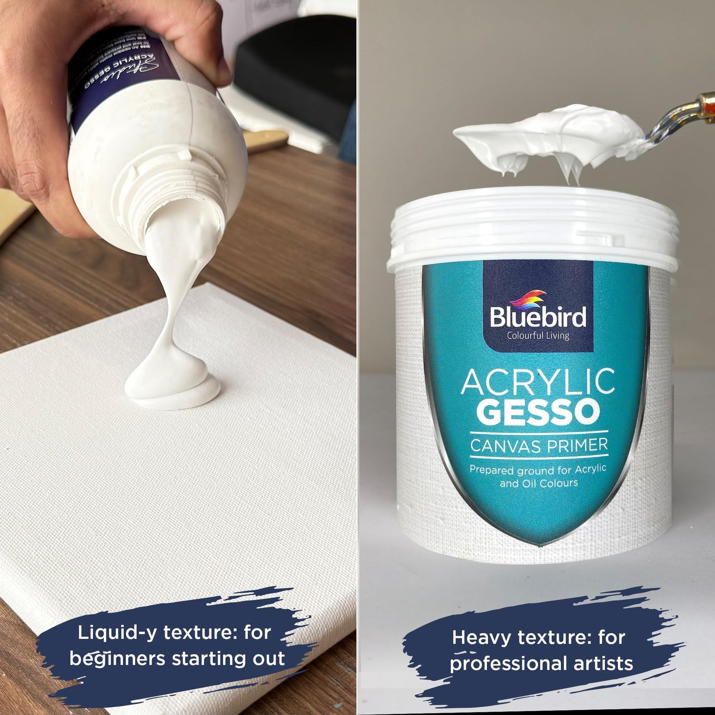 BLUEBIRD Heavy Gesso Primer for Acrylic Painting, Gesso Surface Prep Medium for Acrylic Paint and Oil Paint (White, 28.2 Oz)